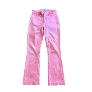 Paige Colette Crop Flare Jeans Coral Pink High Rise Denim Size 26 Womens
